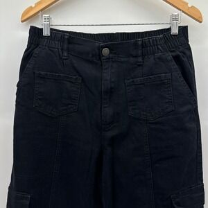 Madden NYC Cargo Pants Womens XL Black Denim Wide Leg High‎ Rise Patch Pockets